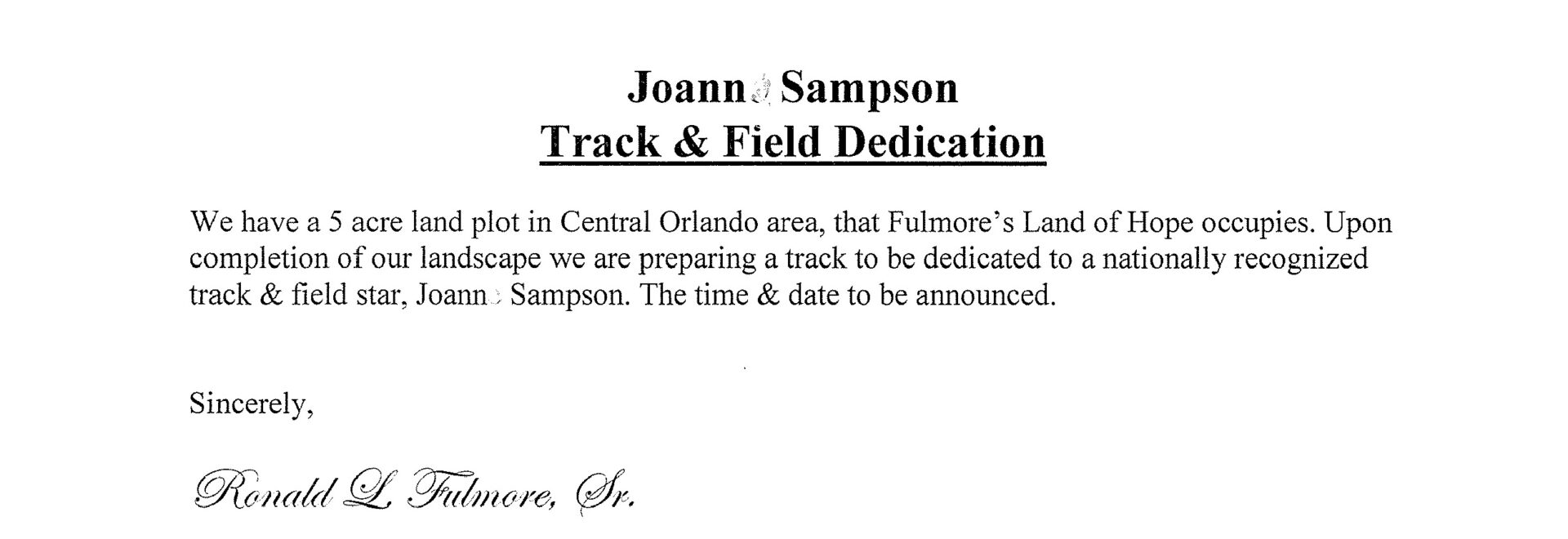 JoAnn Track Dedication